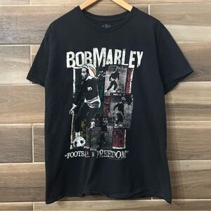Vintage 2010 Bob Marley Football is Freedom Black T Shirt Size Large Soccer